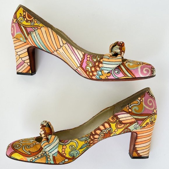 MR SEYMOUR Vintage 60's 70's Psychedelic Floral Bow Pumps Size 10AA RARE - Picture 9 of 15